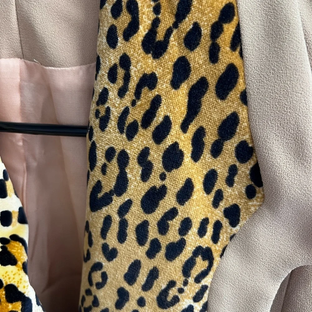 Vintage Khaki Peach Lining Leopard Trim M/L 12 Blazer - Picture 2 of 8